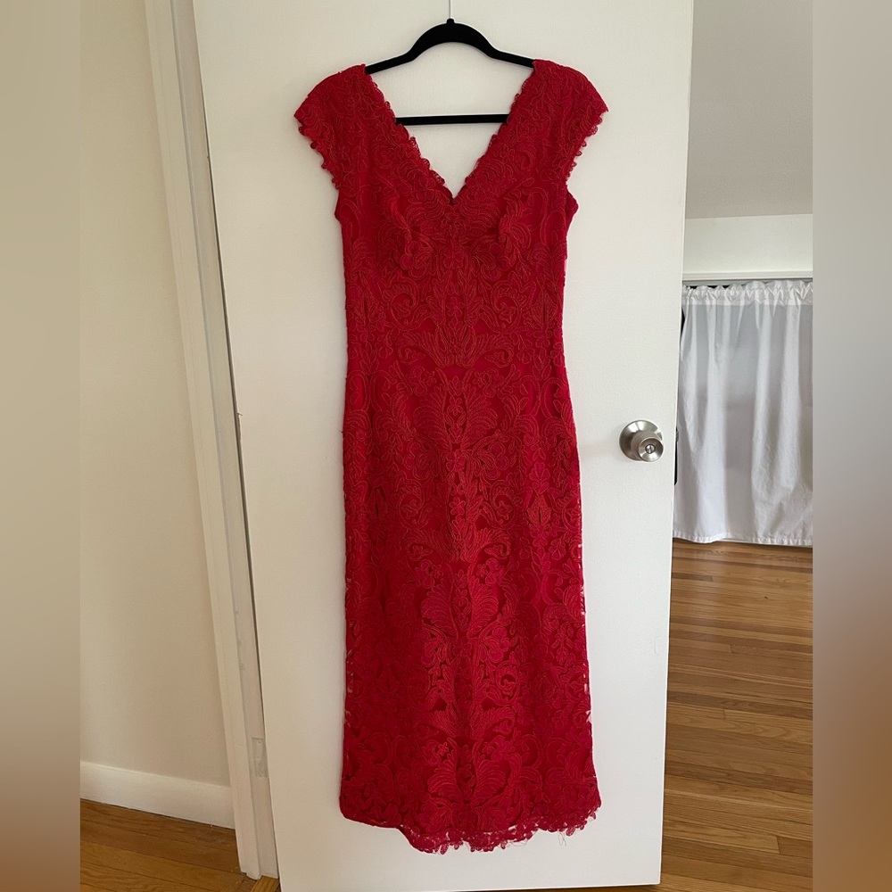 Tadashi Shoji Red Lace Full Length Gown